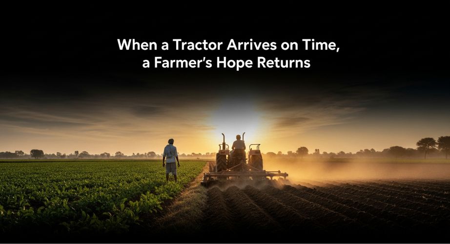 Indian farmer booking tractor through digital Custom Hiring Centre platform